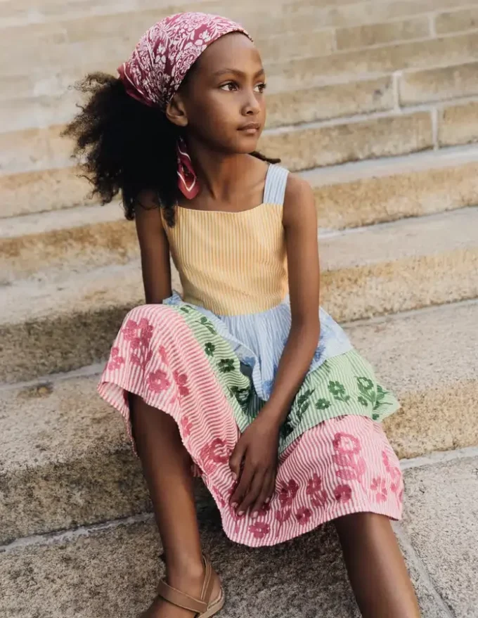 Tiered Embroidered Dress Hotchpotch Stripe Embroidery Tiered Embroidered Dress Hotchpotch Stripe Embroidery