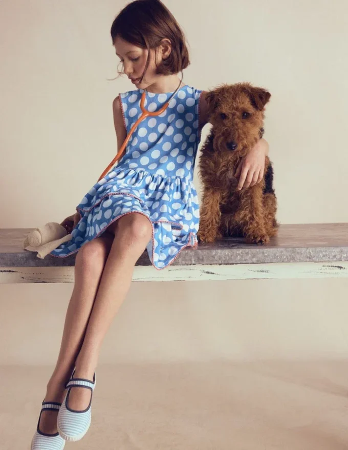 Tiered Jersey Sundress Blue Spot