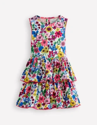 Tiered Jersey Sundress Tickled Pink Floral Sprig