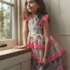 Tiered Lace Trim Dress Festival Pink Ditsy Rose Tiered Lace Trim Dress Festival Pink Ditsy Rose