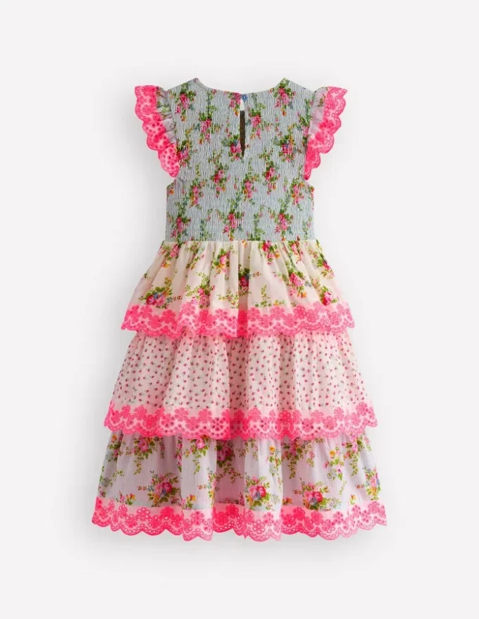 Tiered Lace Trim Dress Festival Pink Ditsy Rose Tiered Lace Trim Dress Festival Pink Ditsy Rose
