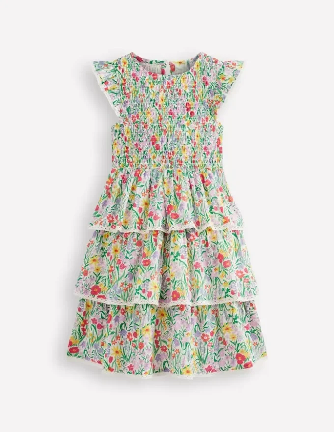 Tiered Lace Trim Dress Multi Spring Floral Tiered Lace Trim Dress Multi Spring Floral