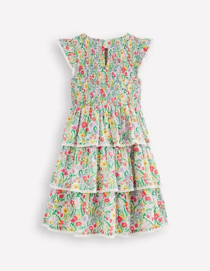 Tiered Lace Trim Dress Multi Spring Floral Tiered Lace Trim Dress Multi Spring Floral