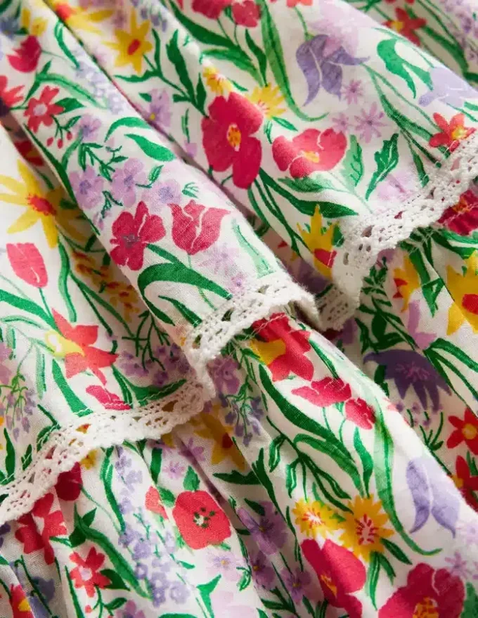 Tiered Lace Trim Dress Multi Spring Floral Tiered Lace Trim Dress Multi Spring Floral