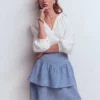 Tiered Linen Skirt Blue Chambray Tiered Linen Skirt Blue Chambray