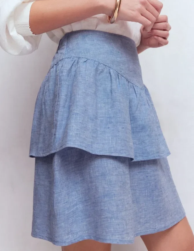 Tiered Linen Skirt Blue Chambray Tiered Linen Skirt Blue Chambray