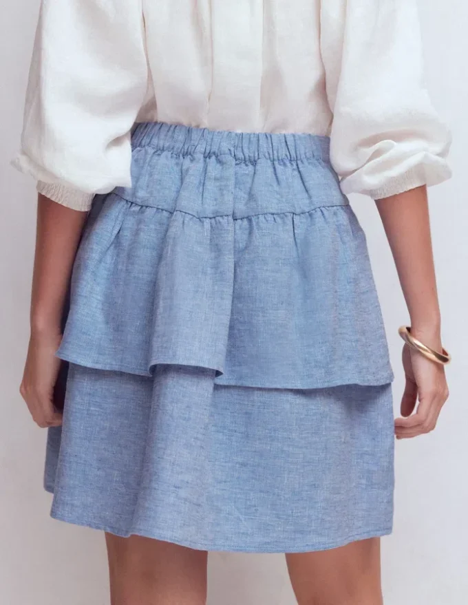 Tiered Linen Skirt Blue Chambray Tiered Linen Skirt Blue Chambray