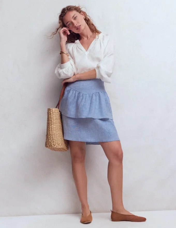Tiered Linen Skirt Blue Chambray Tiered Linen Skirt Blue Chambray
