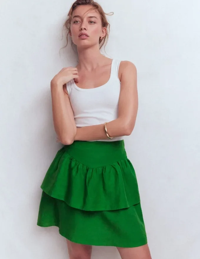 Tiered Linen Skirt Highland Green Tiered Linen Skirt Highland Green