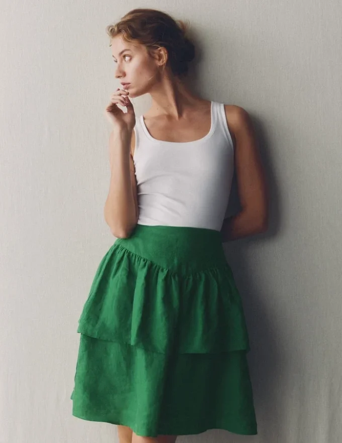 Tiered Linen Skirt Highland Green Tiered Linen Skirt Highland Green