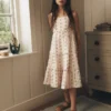 Tiered Midi Sundress Soft Ivory Gingham Floral