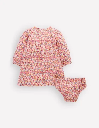 Tiered Ric Rac Dress Pink Ditsy Floral