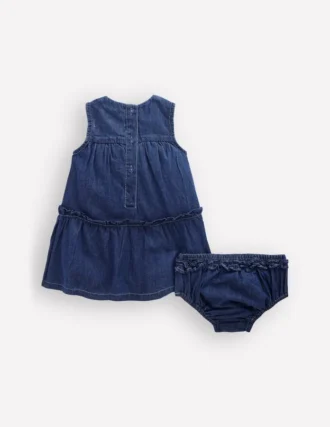 Tiered Ruffle Dress Chambray Embroidery