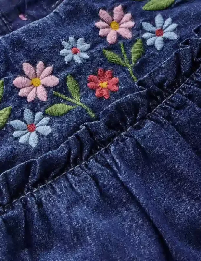 Tiered Ruffle Dress Chambray Embroidery Tiered Ruffle Dress Chambray Embroidery