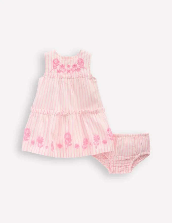 Tiered Ruffle Dress Pink Embroidered Stripe Tiered Ruffle Dress Pink Embroidered Stripe
