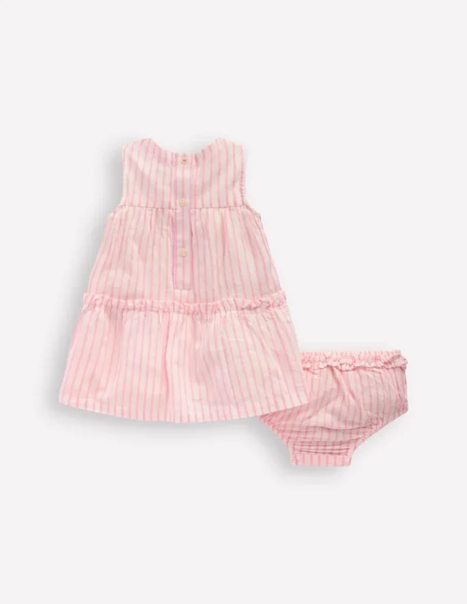 Tiered Ruffle Dress Pink Embroidered Stripe Tiered Ruffle Dress Pink Embroidered Stripe