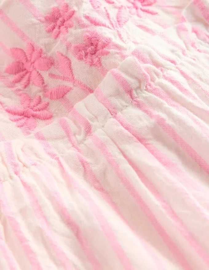 Tiered Ruffle Dress Pink Embroidered Stripe Tiered Ruffle Dress Pink Embroidered Stripe