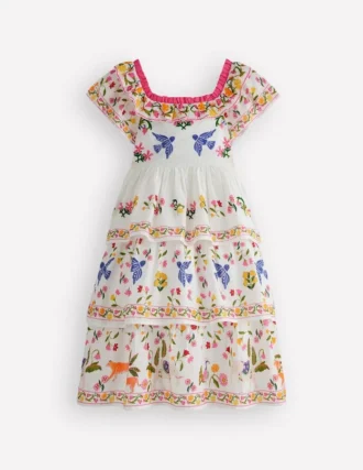 Tiered Ruffle Woven Dress Soft Ivory Jungle Placement