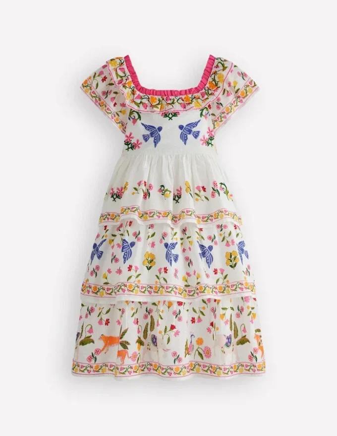 Tiered Ruffle Woven Dress Soft Ivory Jungle Placement