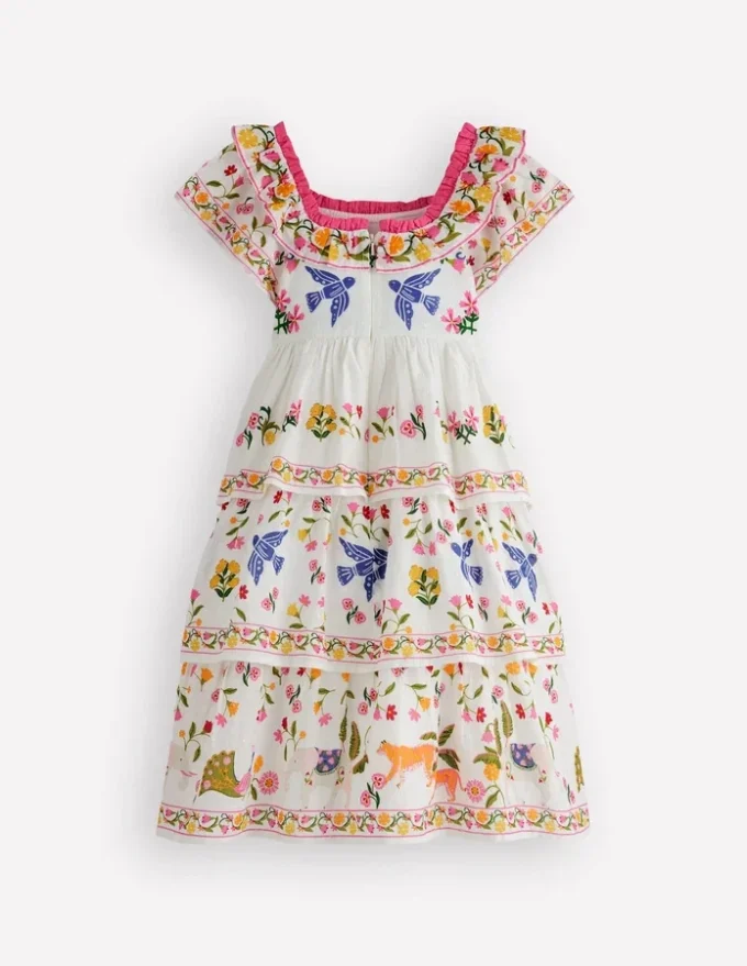 Tiered Ruffle Woven Dress Soft Ivory Jungle Placement