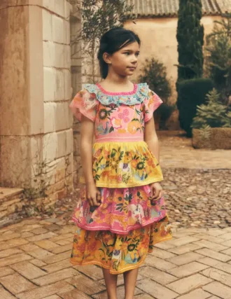 Tiered Ruffle Woven Dress Sunflower Yellow Jungle Animal
