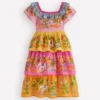Tiered Ruffle Woven Dress Sunflower Yellow Jungle Animal