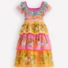 Tiered Ruffle Woven Dress Sunflower Yellow Jungle Animal