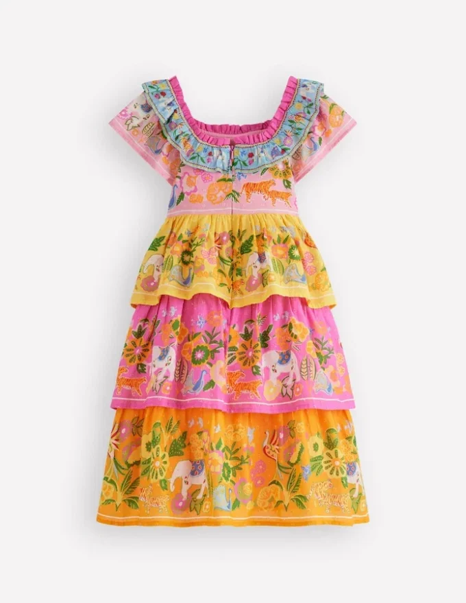 Tiered Ruffle Woven Dress Sunflower Yellow Jungle Animal