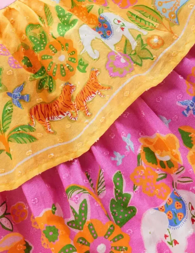 Tiered Ruffle Woven Dress Sunflower Yellow Jungle Animal
