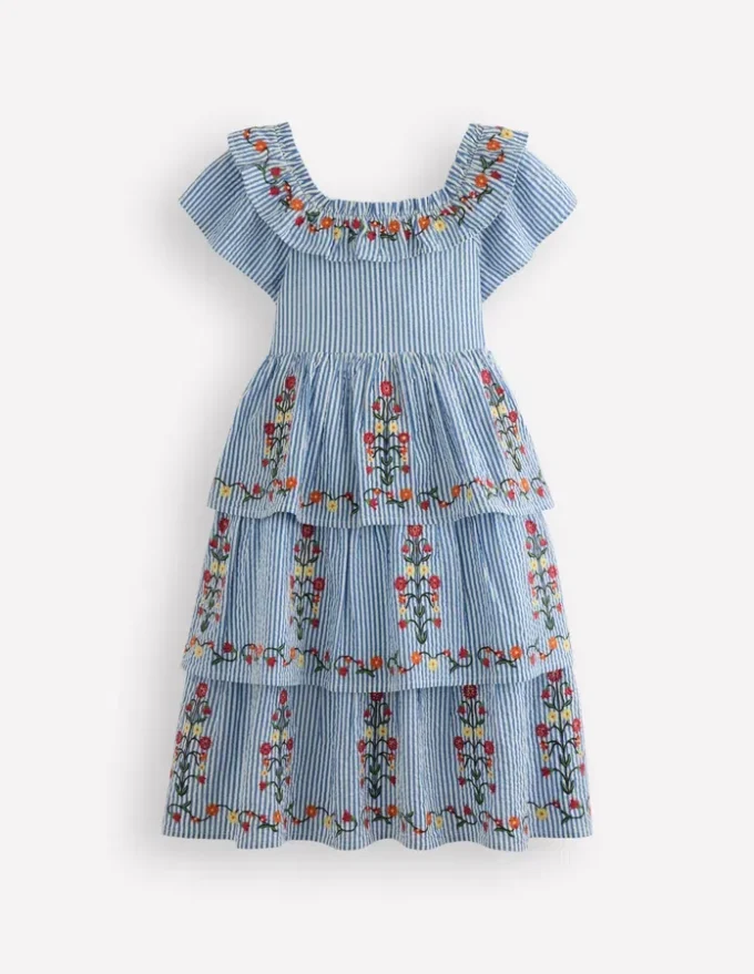 Tiered Ruffle Woven Dress Ticking Stripe Floral Tiered Ruffle Woven Dress Ticking Stripe Floral