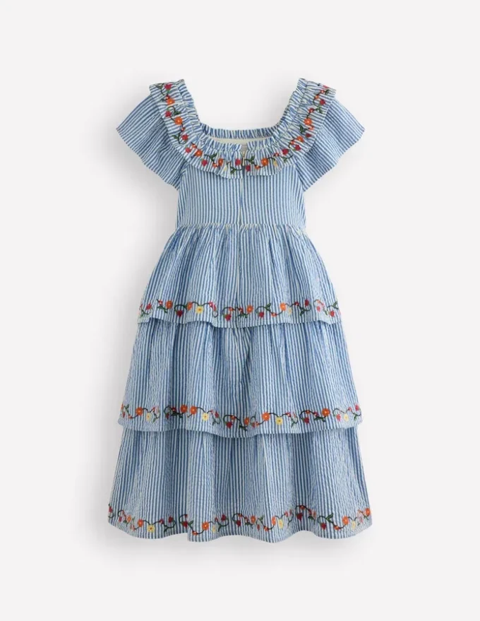 Tiered Ruffle Woven Dress Ticking Stripe Floral Tiered Ruffle Woven Dress Ticking Stripe Floral
