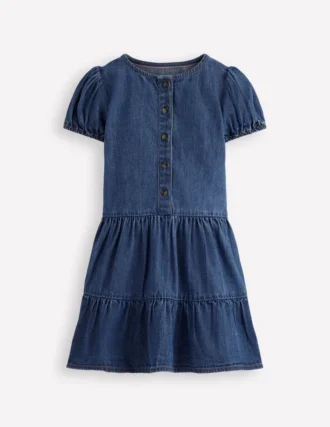 Tiered Shirt Dress Chambray Blue