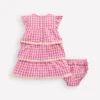 Tiered Woven Dress Pink Gingham Daisies Tiered Woven Dress Pink Gingham Daisies