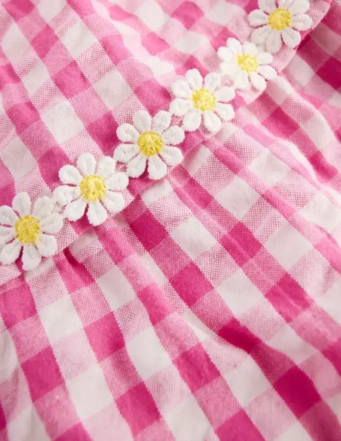 Tiered Woven Dress Pink Gingham Daisies Tiered Woven Dress Pink Gingham Daisies