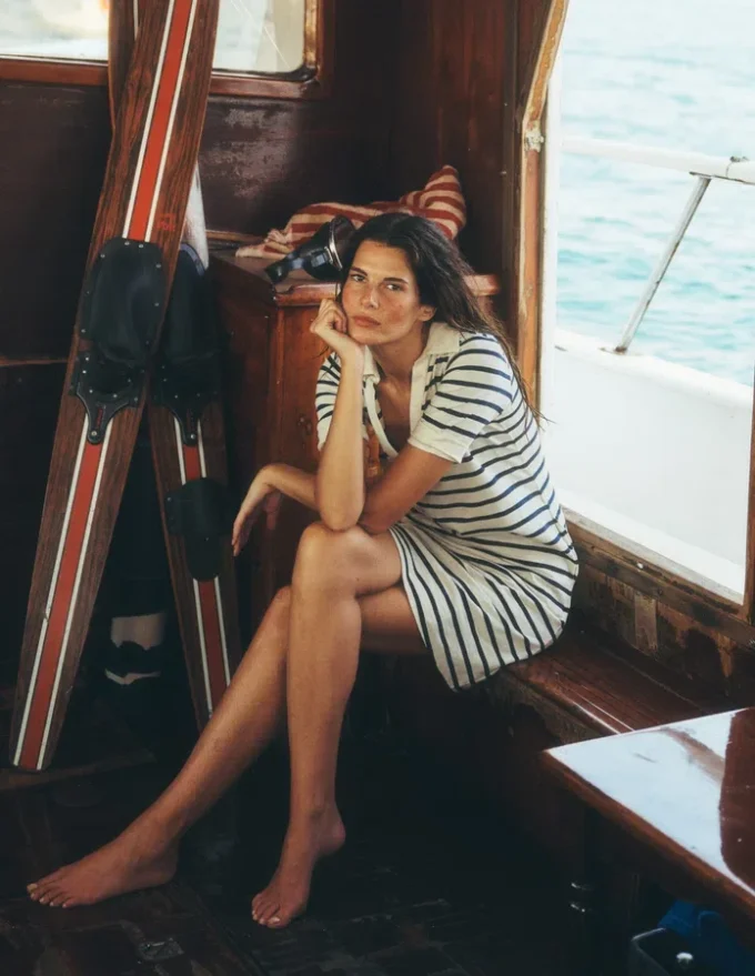 Tilda Jersey T-shirt Dress Navy and Ivory Stripe Tilda Jersey T-shirt Dress Navy and Ivory Stripe