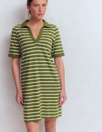 Tilda Jersey T-shirt Dress Olive and Ivory Stripe