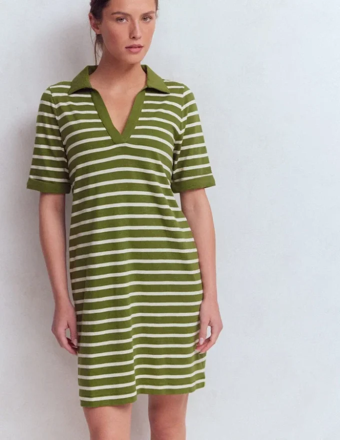 Tilda Jersey T-shirt Dress Olive and Ivory Stripe Tilda Jersey T-shirt Dress Olive and Ivory Stripe