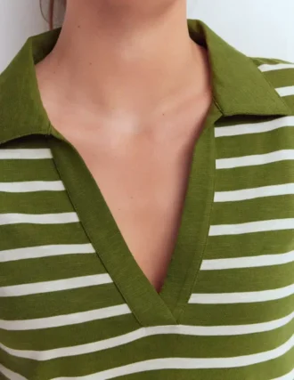 Tilda Jersey T-shirt Dress Olive and Ivory Stripe