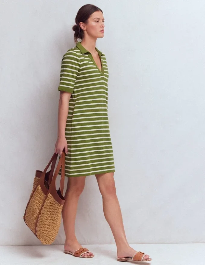 Tilda Jersey T-shirt Dress Olive and Ivory Stripe Tilda Jersey T-shirt Dress Olive and Ivory Stripe