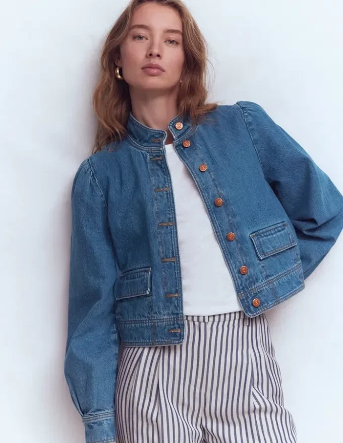 Topstitch Denim Jacket Mid Wash, Denim Topstitch Denim Jacket Mid Wash, Denim