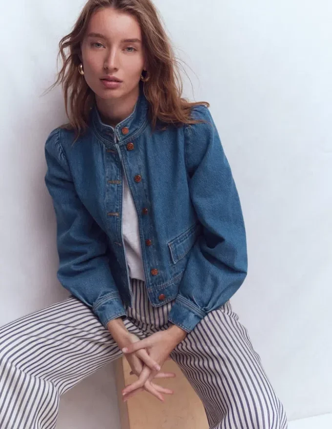 Topstitch Denim Jacket Mid Wash, Denim Topstitch Denim Jacket Mid Wash, Denim