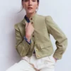 Topstitch Denim Jacket Soft Green Topstitch Denim Jacket Soft Green