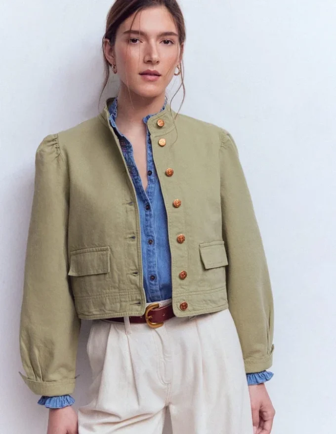 Topstitch Denim Jacket Soft Green Topstitch Denim Jacket Soft Green