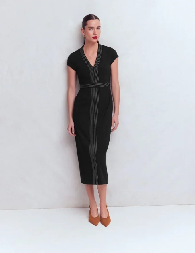 Topstitch Ponte Work Dress Black Topstitch Ponte Work Dress Black