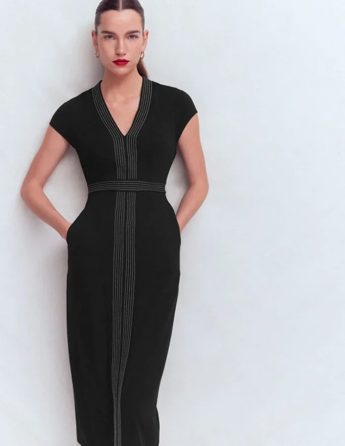 Topstitch Ponte Work Dress Black Topstitch Ponte Work Dress Black