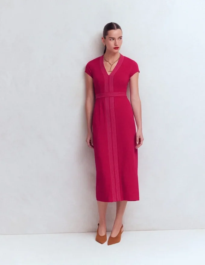 Topstitch Ponte Work Dress Pomegranate Topstitch Ponte Work Dress Pomegranate