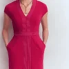 Topstitch Ponte Work Dress Pomegranate Topstitch Ponte Work Dress Pomegranate