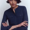 Topstitched Pocket Shirt Navy Topstitched Pocket Shirt Navy