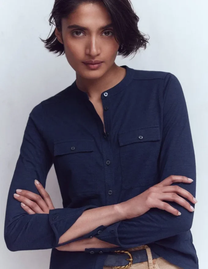 Topstitched Pocket Shirt Navy Topstitched Pocket Shirt Navy