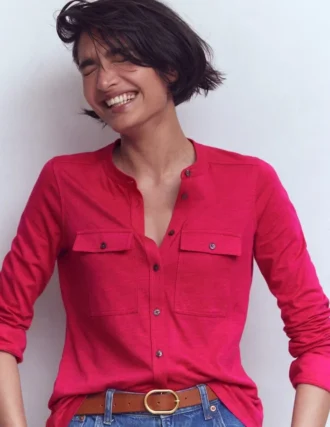 Topstitched Pocket Shirt Pomegranate